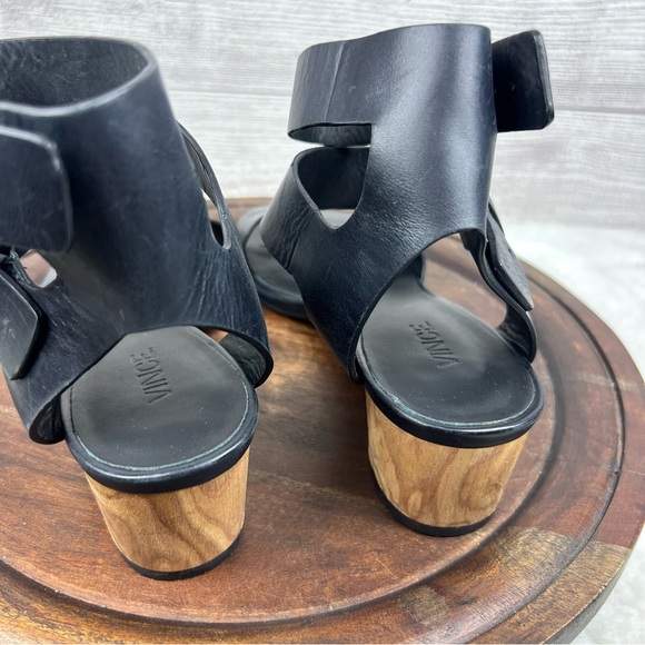 Vince Ria City Black Leather Sandals Heel Gladiator Buckles Revolve Size 7.5M - Picture 6 of 10
